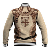 Bula Fiji Day 55th Anniversary Masi Tapa Baseball Jacket Emerald Jubilee - Beige LT7 - Polynesian Pride