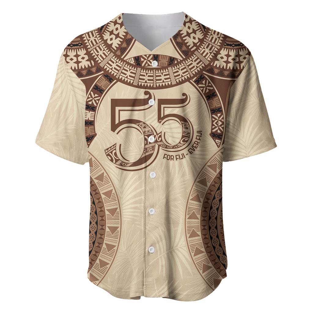 Bula Fiji Day 55th Anniversary Masi Tapa Baseball Jersey Emerald Jubilee - Beige LT7 Beige - Polynesian Pride