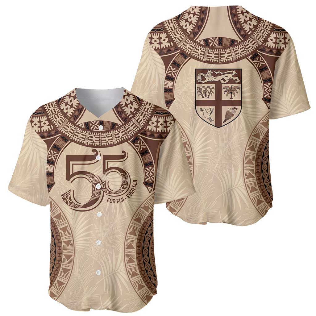 Bula Fiji Day 55th Anniversary Masi Tapa Baseball Jersey Emerald Jubilee - Beige LT7 - Polynesian Pride