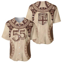 Bula Fiji Day 55th Anniversary Masi Tapa Baseball Jersey Emerald Jubilee - Beige LT7 - Polynesian Pride