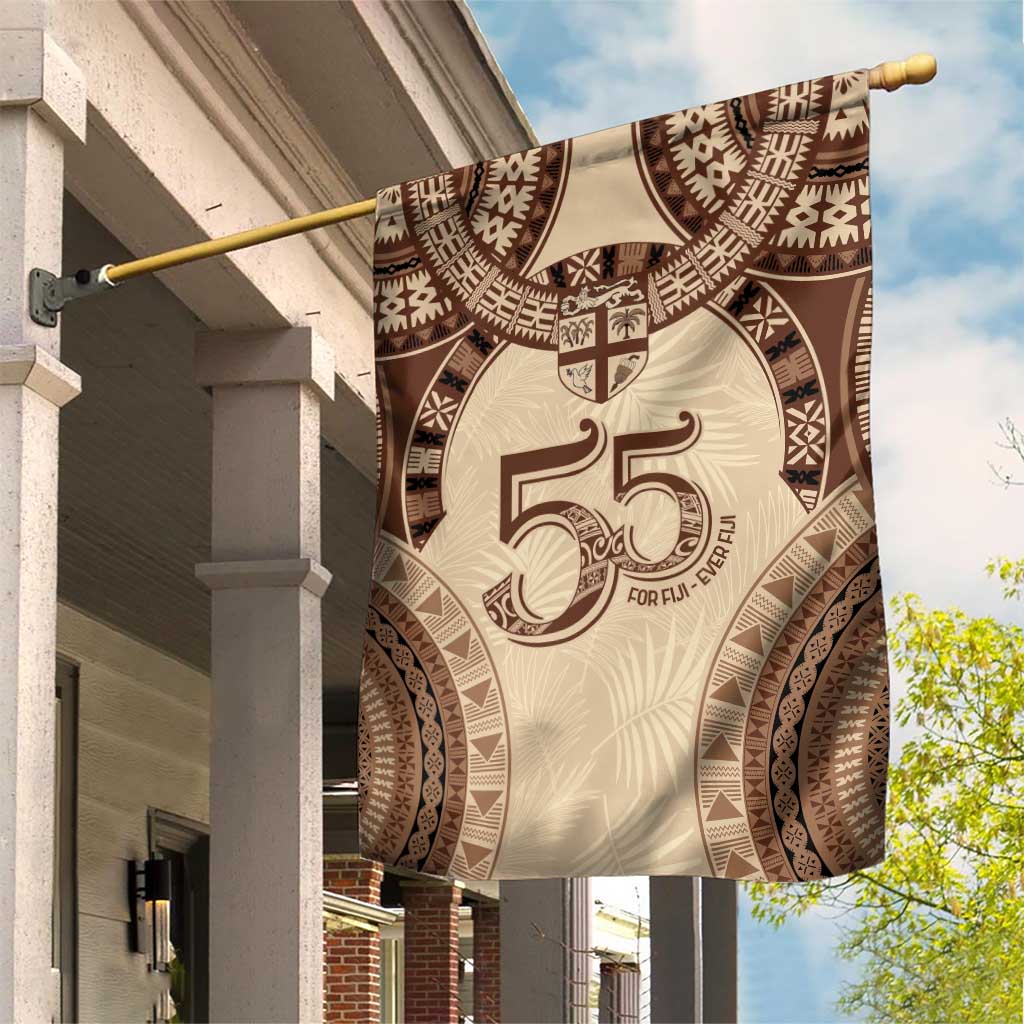 Bula Fiji Day 55th Anniversary Masi Tapa Garden Flag Emerald Jubilee - Beige LT7 House Flag Beige - Polynesian Pride
