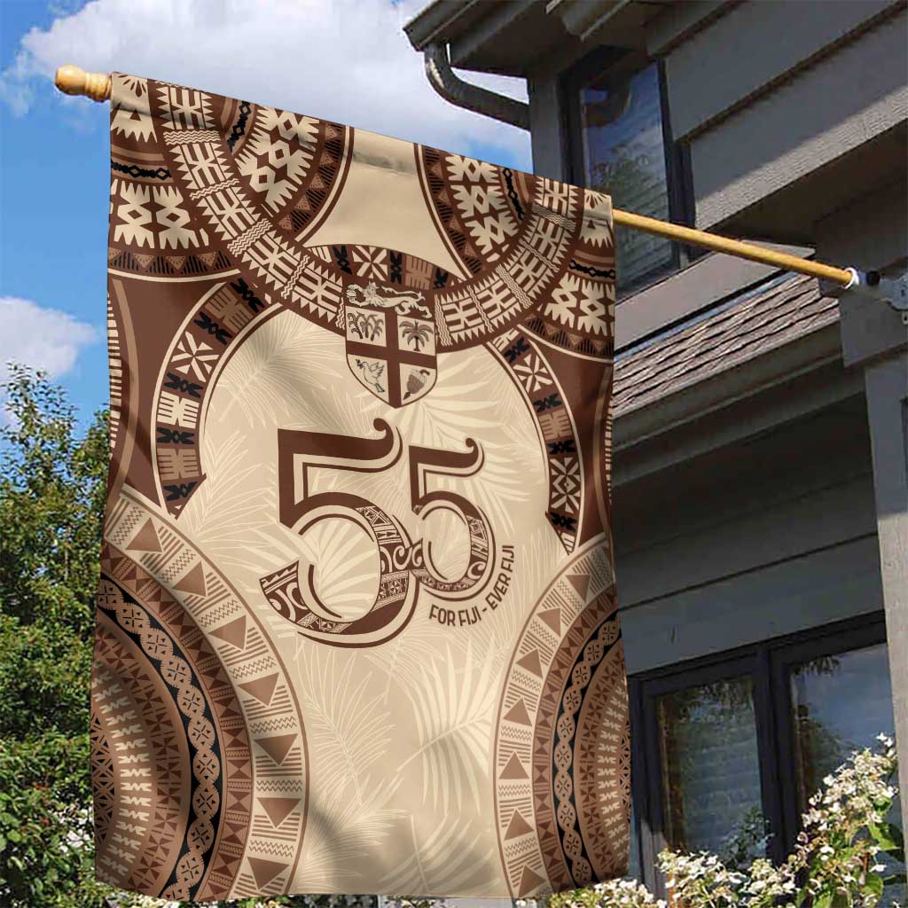 Bula Fiji Day 55th Anniversary Masi Tapa Garden Flag Emerald Jubilee - Beige LT7 - Polynesian Pride