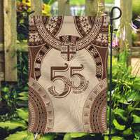 Bula Fiji Day 55th Anniversary Masi Tapa Garden Flag Emerald Jubilee - Beige LT7 Garden Flag Beige - Polynesian Pride