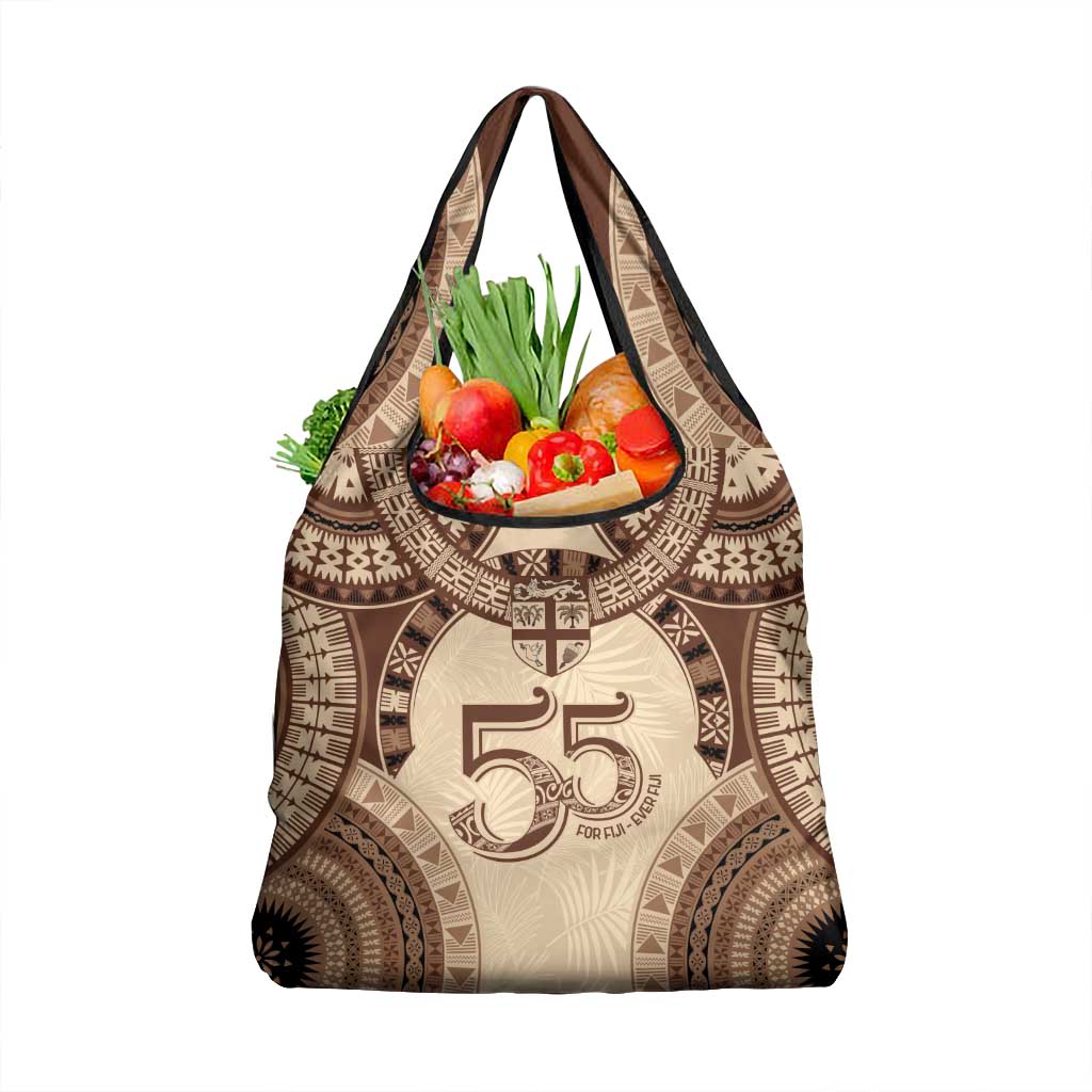 Bula Fiji Day 55th Anniversary Masi Tapa Grocery Bag Emerald Jubilee - Beige LT7 1-pack One Size Beige - Polynesian Pride