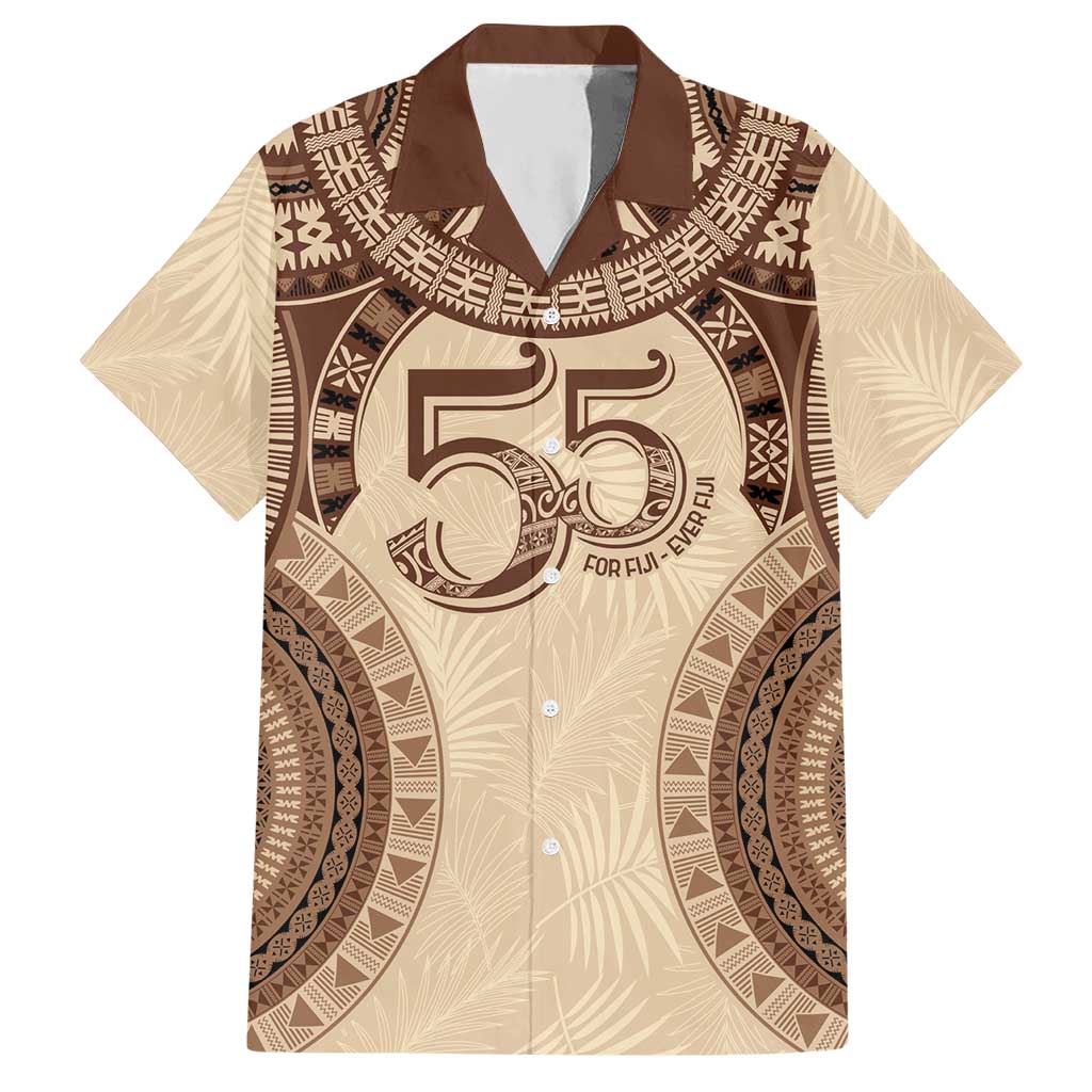 Bula Fiji Day 55th Anniversary Masi Tapa Hawaiian Shirt Emerald Jubilee - Beige LT7 Beige - Polynesian Pride