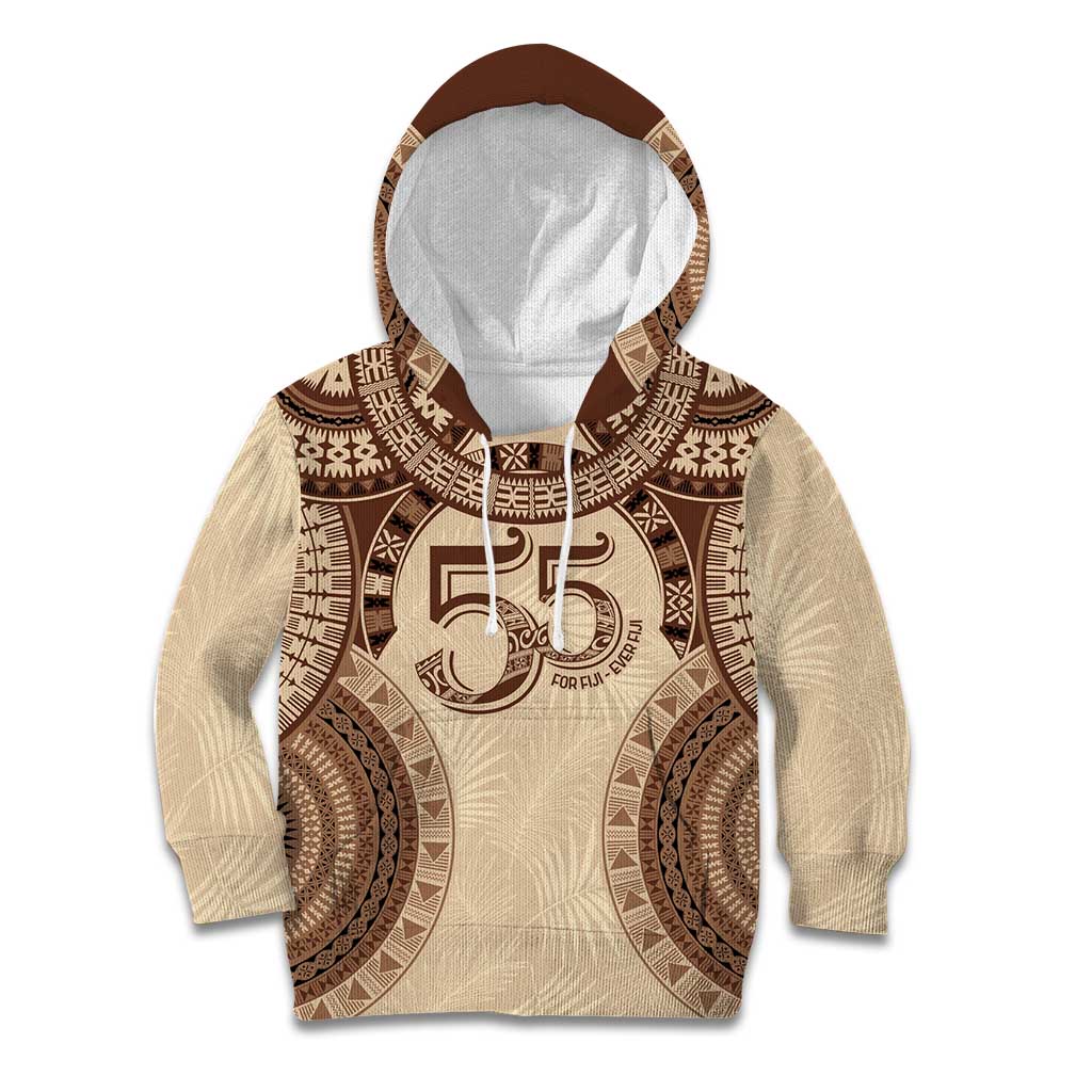 Bula Fiji Day 55th Anniversary Masi Tapa Kid Hoodie Emerald Jubilee - Beige LT7 Hoodie Beige - Polynesian Pride