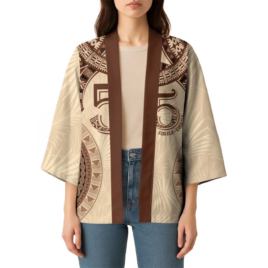 Bula Fiji Day 55th Anniversary Masi Tapa Kimono Emerald Jubilee - Beige LT7 - Polynesian Pride