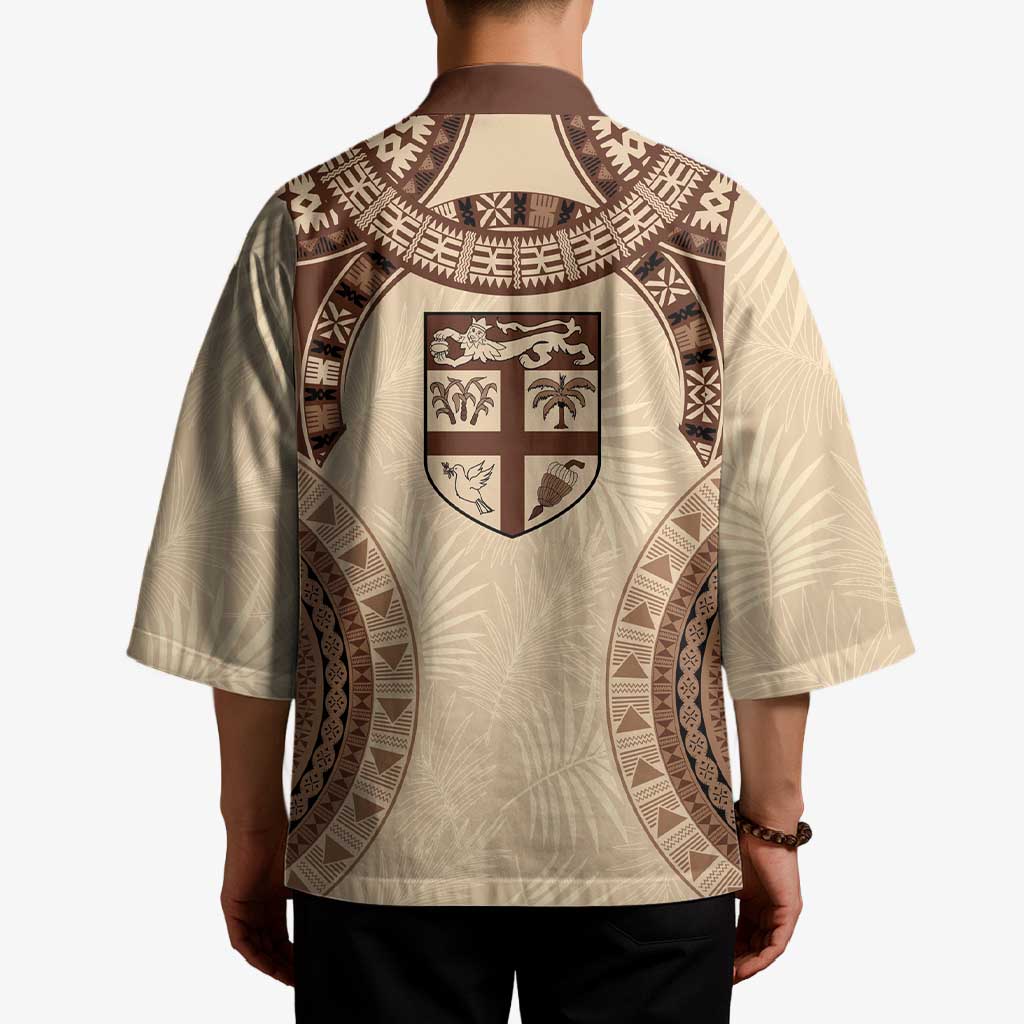 Bula Fiji Day 55th Anniversary Masi Tapa Kimono Emerald Jubilee - Beige LT7 - Polynesian Pride