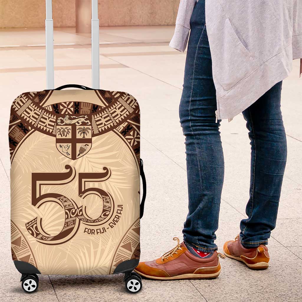 Bula Fiji Day 55th Anniversary Masi Tapa Luggage Cover Emerald Jubilee - Beige LT7 Beige - Polynesian Pride