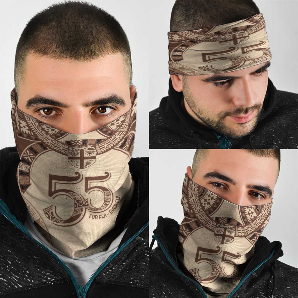 Bula Fiji Day 55th Anniversary Masi Tapa Neck Gaiter Emerald Jubilee - Beige LT7 - Polynesian Pride