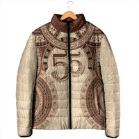 Bula Fiji Day 55th Anniversary Masi Tapa Padded Jacket Emerald Jubilee - Beige LT7 - Polynesian Pride