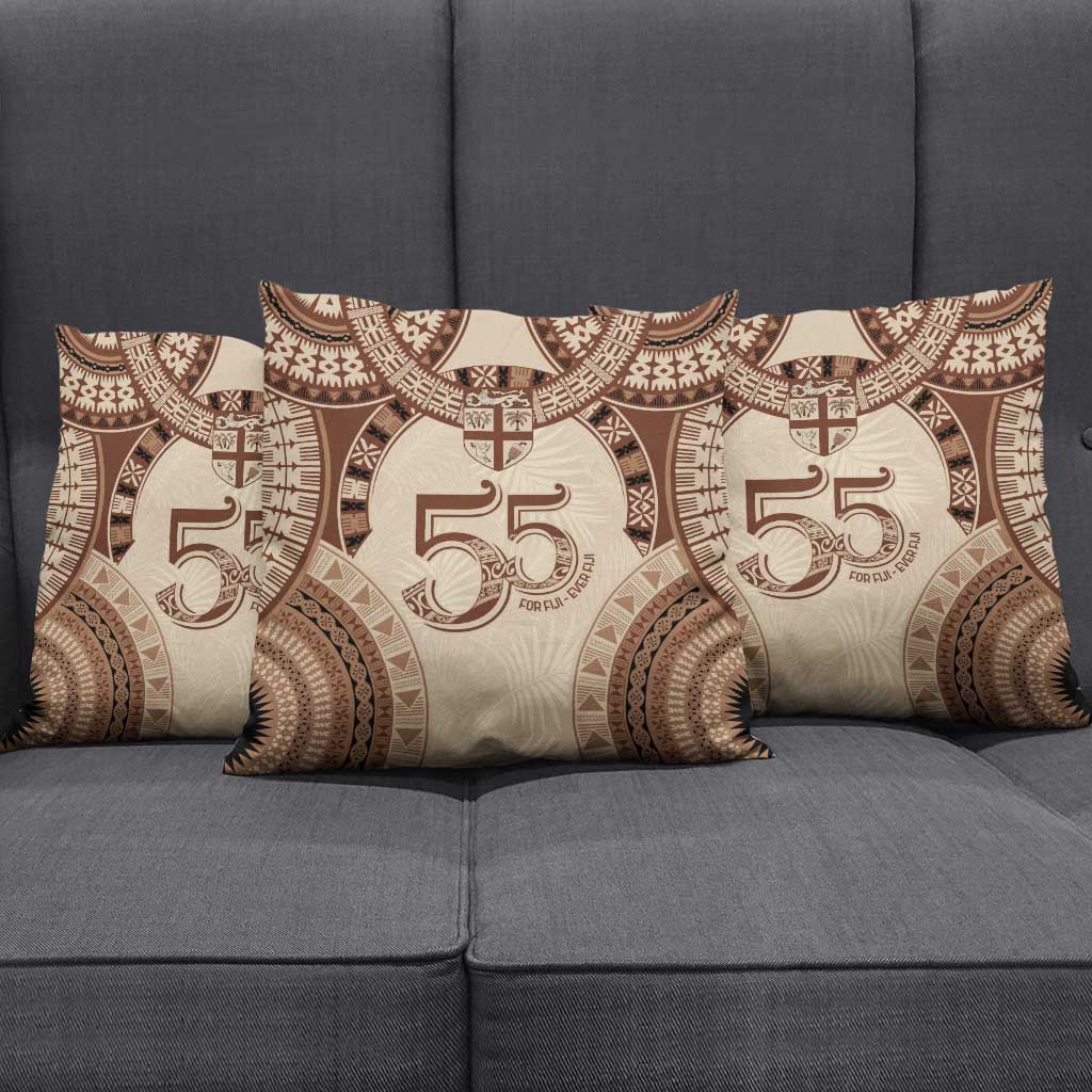 Bula Fiji Day 55th Anniversary Masi Tapa Pillow Cover Emerald Jubilee - Beige LT7 - Polynesian Pride