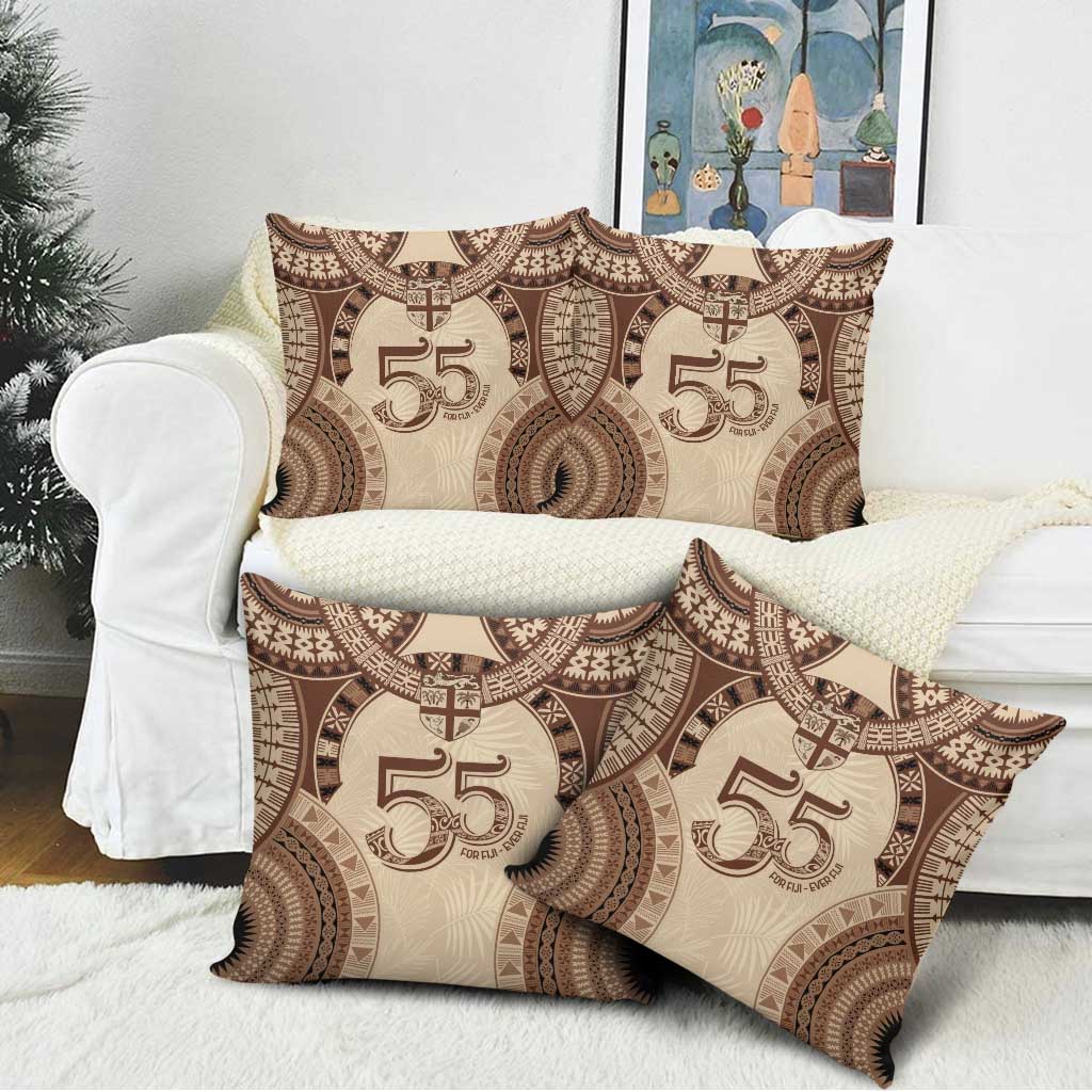 Bula Fiji Day 55th Anniversary Masi Tapa Pillow Cover Emerald Jubilee - Beige LT7 - Polynesian Pride