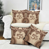 Bula Fiji Day 55th Anniversary Masi Tapa Pillow Cover Emerald Jubilee - Beige LT7 - Polynesian Pride