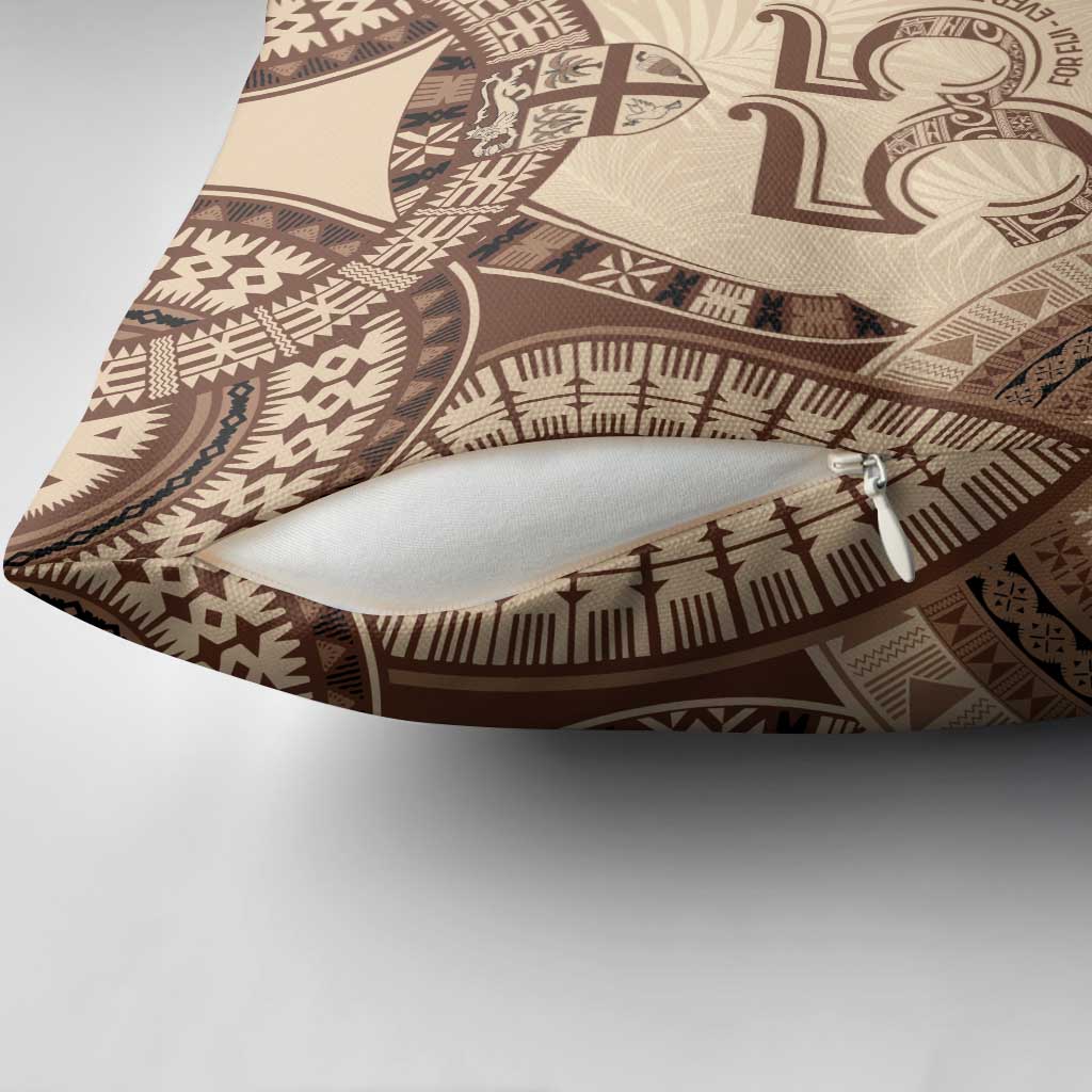 Bula Fiji Day 55th Anniversary Masi Tapa Pillow Cover Emerald Jubilee - Beige LT7 - Polynesian Pride