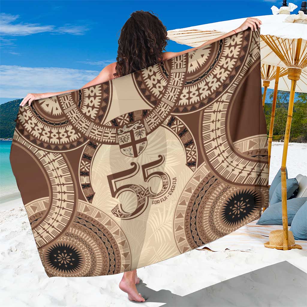Bula Fiji Day 55th Anniversary Masi Tapa Sarong Emerald Jubilee - Beige LT7 One Size 44 x 66 inches Beige - Polynesian Pride