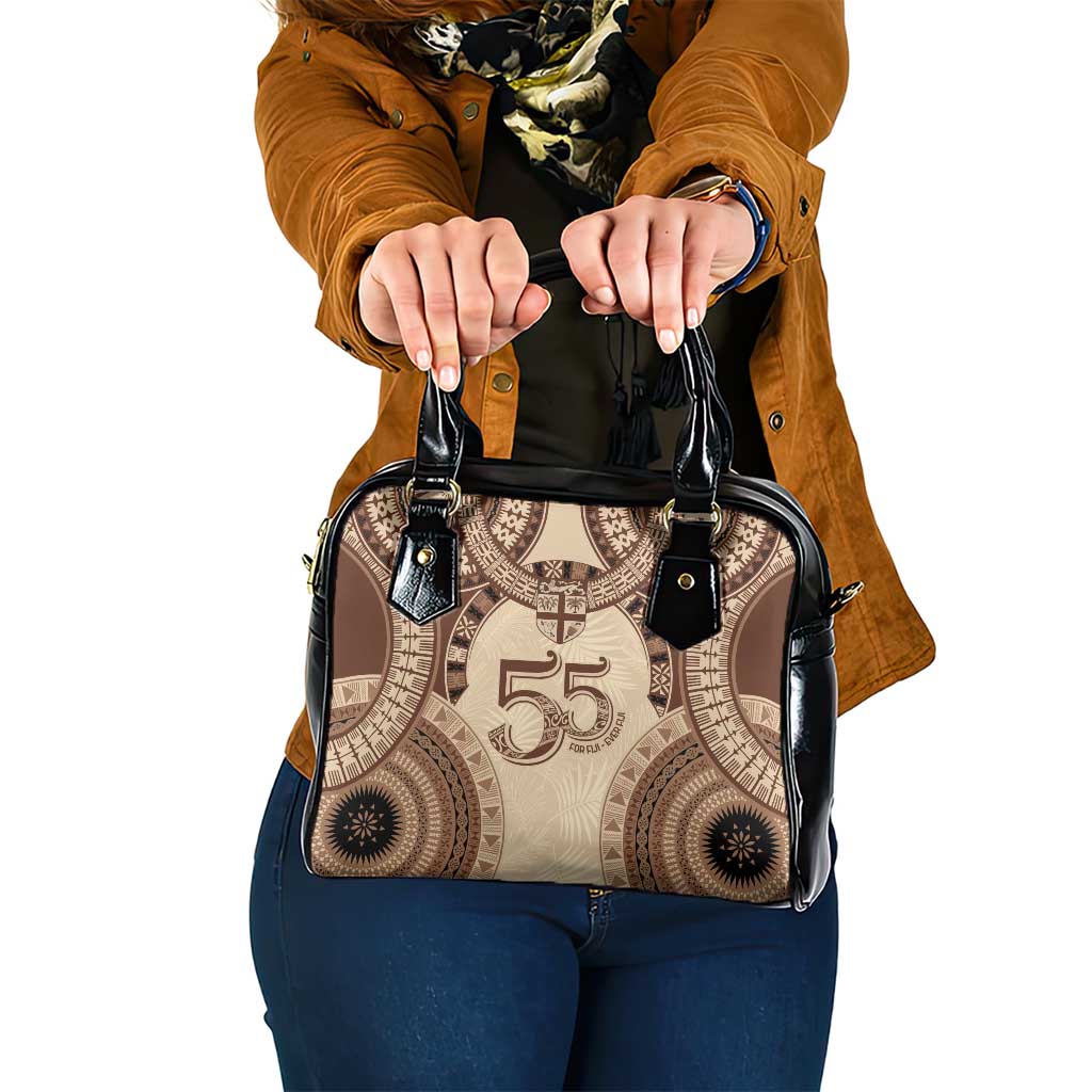 Bula Fiji Day 55th Anniversary Masi Tapa Shoulder Handbag Emerald Jubilee - Beige LT7 One Size Beige - Polynesian Pride