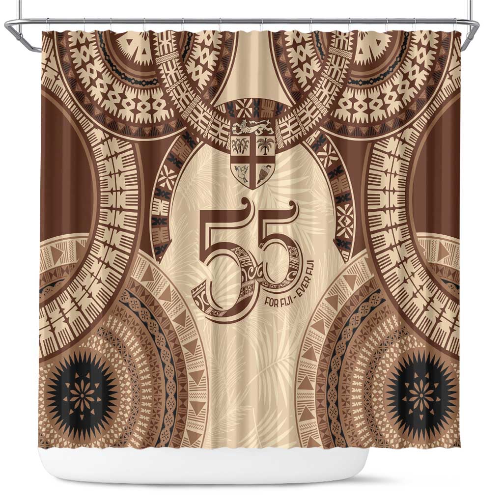 Bula Fiji Day 55th Anniversary Masi Tapa Shower Curtain Emerald Jubilee - Beige LT7 Beige - Polynesian Pride