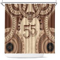 Bula Fiji Day 55th Anniversary Masi Tapa Shower Curtain Emerald Jubilee - Beige LT7 Beige - Polynesian Pride