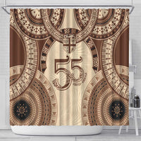 Bula Fiji Day 55th Anniversary Masi Tapa Shower Curtain Emerald Jubilee - Beige LT7 - Polynesian Pride