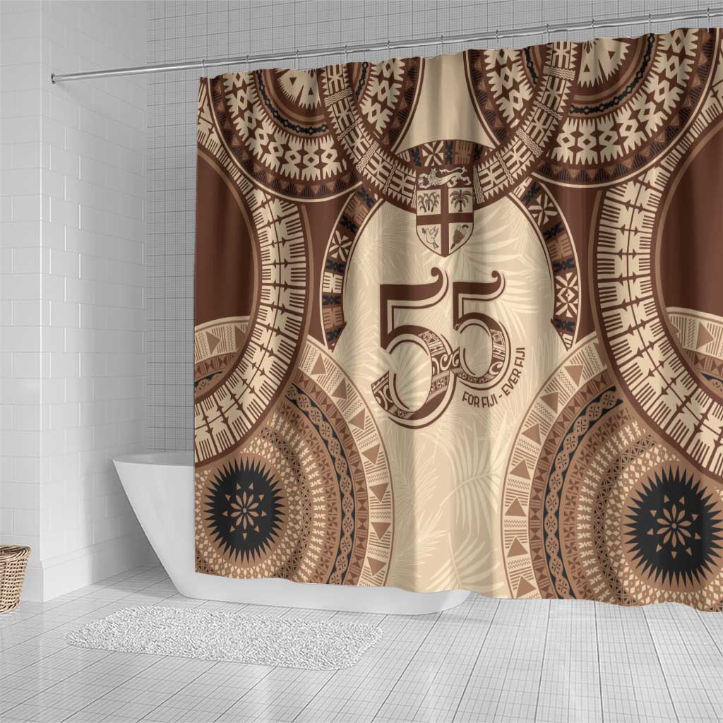Bula Fiji Day 55th Anniversary Masi Tapa Shower Curtain Emerald Jubilee - Beige LT7 - Polynesian Pride