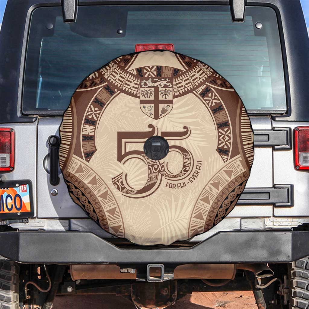 Bula Fiji Day 55th Anniversary Masi Tapa Spare Tire Cover Emerald Jubilee - Beige LT7 Beige - Polynesian Pride