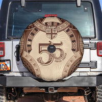 Bula Fiji Day 55th Anniversary Masi Tapa Spare Tire Cover Emerald Jubilee - Beige LT7 Beige - Polynesian Pride