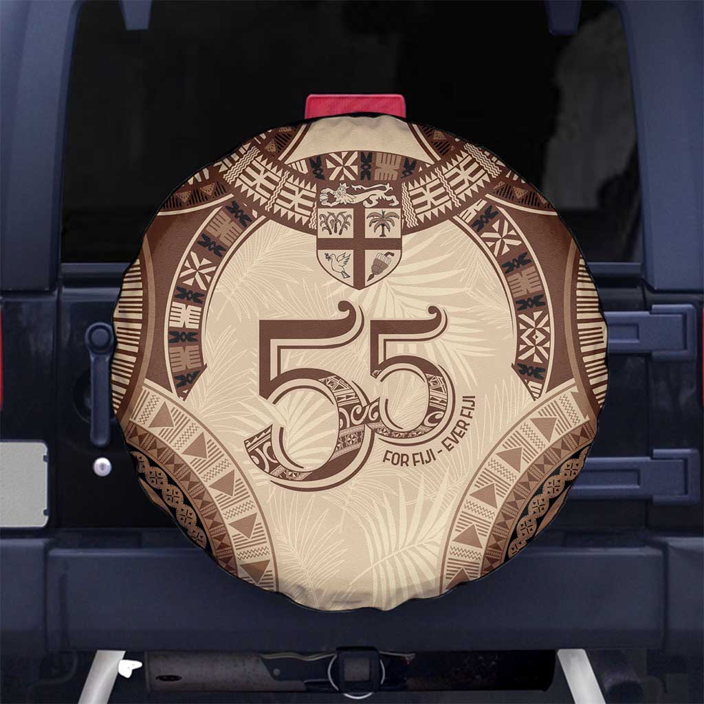 Bula Fiji Day 55th Anniversary Masi Tapa Spare Tire Cover Emerald Jubilee - Beige LT7 No hole Beige - Polynesian Pride
