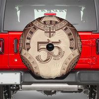 Bula Fiji Day 55th Anniversary Masi Tapa Spare Tire Cover Emerald Jubilee - Beige LT7 - Polynesian Pride