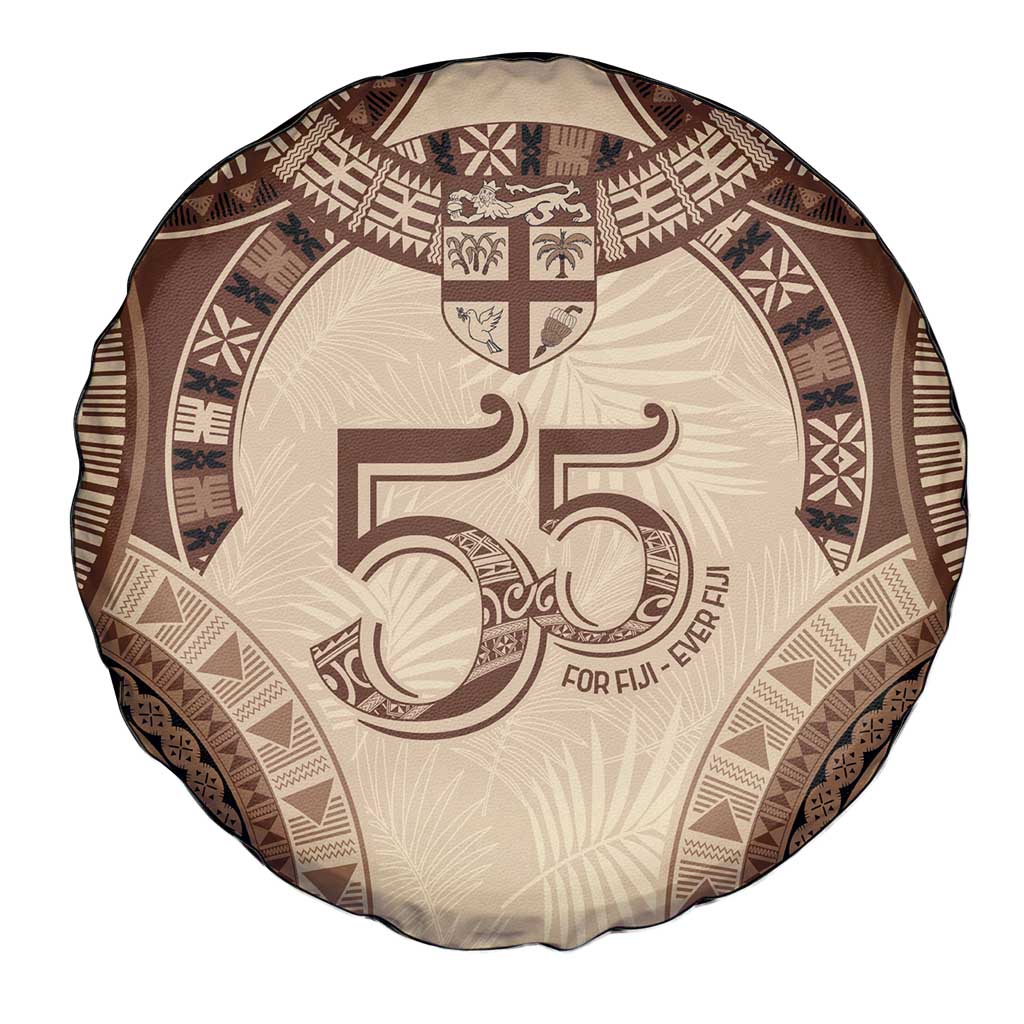 Bula Fiji Day 55th Anniversary Masi Tapa Spare Tire Cover Emerald Jubilee - Beige LT7 - Polynesian Pride
