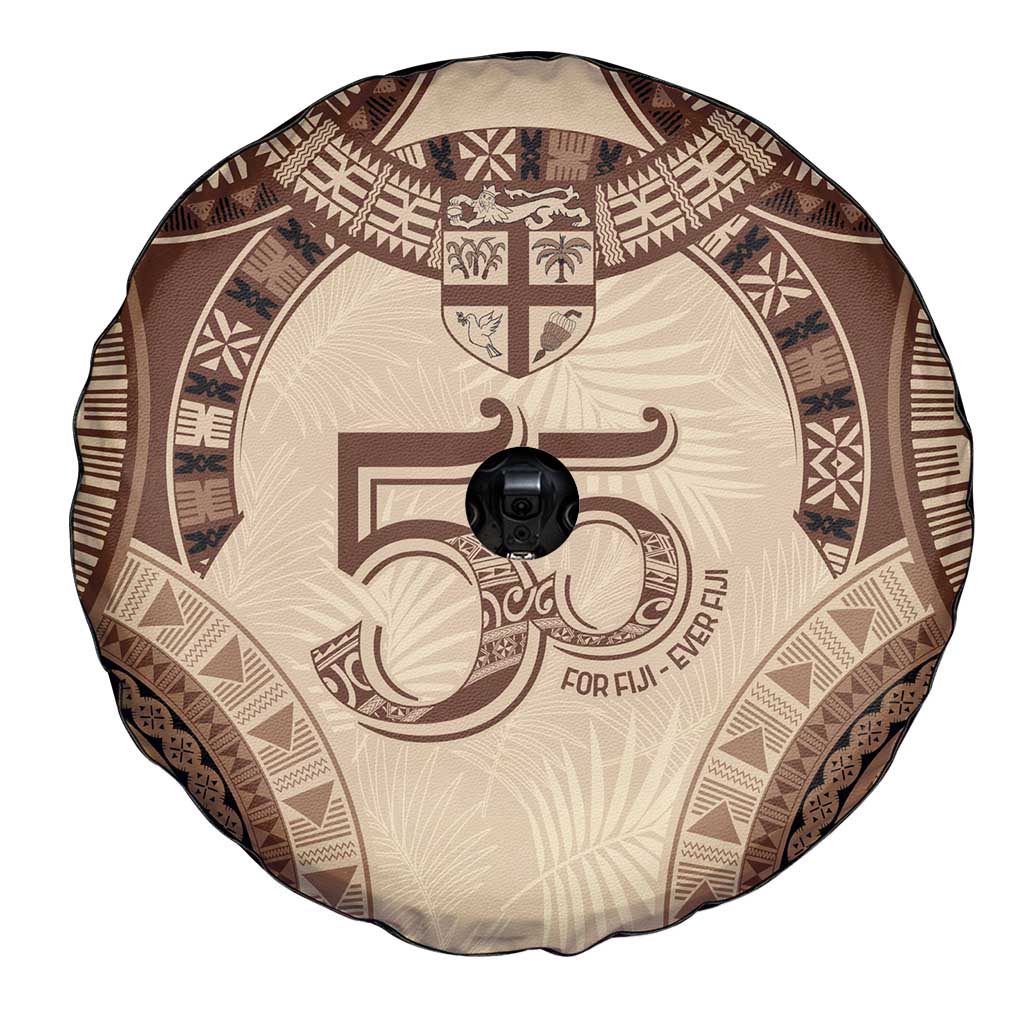 Bula Fiji Day 55th Anniversary Masi Tapa Spare Tire Cover Emerald Jubilee - Beige LT7 - Polynesian Pride