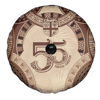 Bula Fiji Day 55th Anniversary Masi Tapa Spare Tire Cover Emerald Jubilee - Beige LT7 - Polynesian Pride