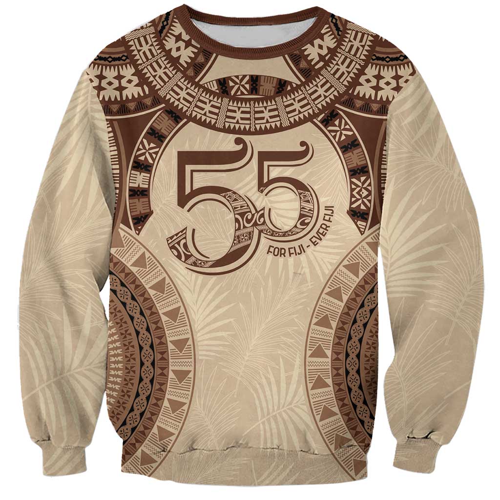 Bula Fiji Day 55th Anniversary Masi Tapa Sweatshirt Emerald Jubilee - Beige LT7 Unisex Beige - Polynesian Pride