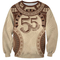 Bula Fiji Day 55th Anniversary Masi Tapa Sweatshirt Emerald Jubilee - Beige LT7 Unisex Beige - Polynesian Pride