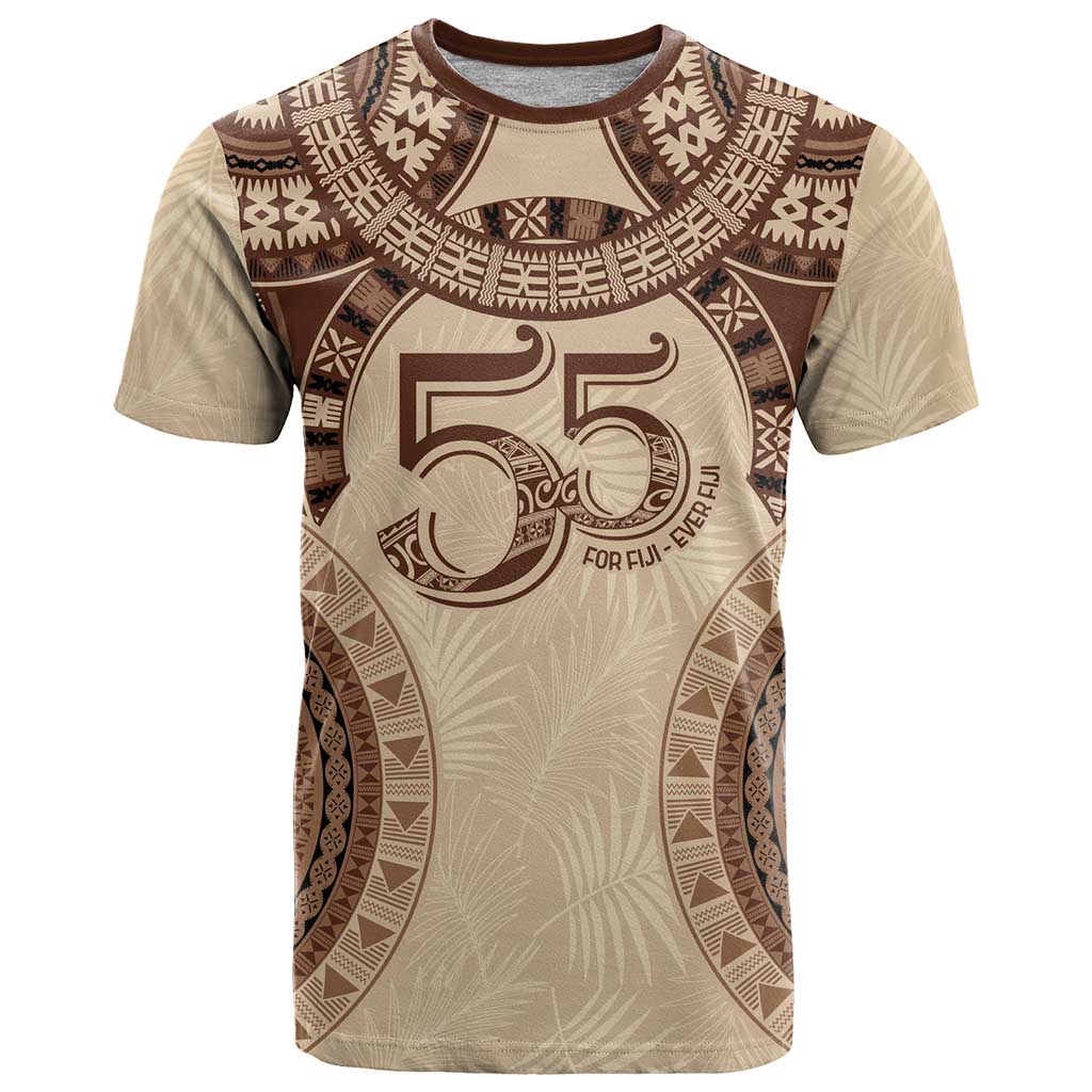 Bula Fiji Day 55th Anniversary Masi Tapa T Shirt Emerald Jubilee - Beige LT7 Beige - Polynesian Pride