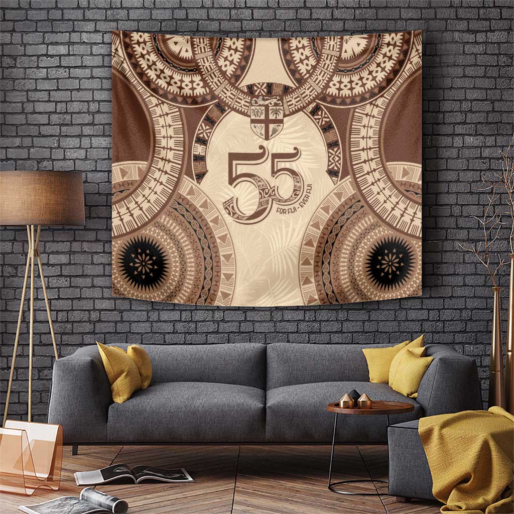Bula Fiji Day 55th Anniversary Masi Tapa Tapestry Emerald Jubilee - Beige LT7 Beige - Polynesian Pride