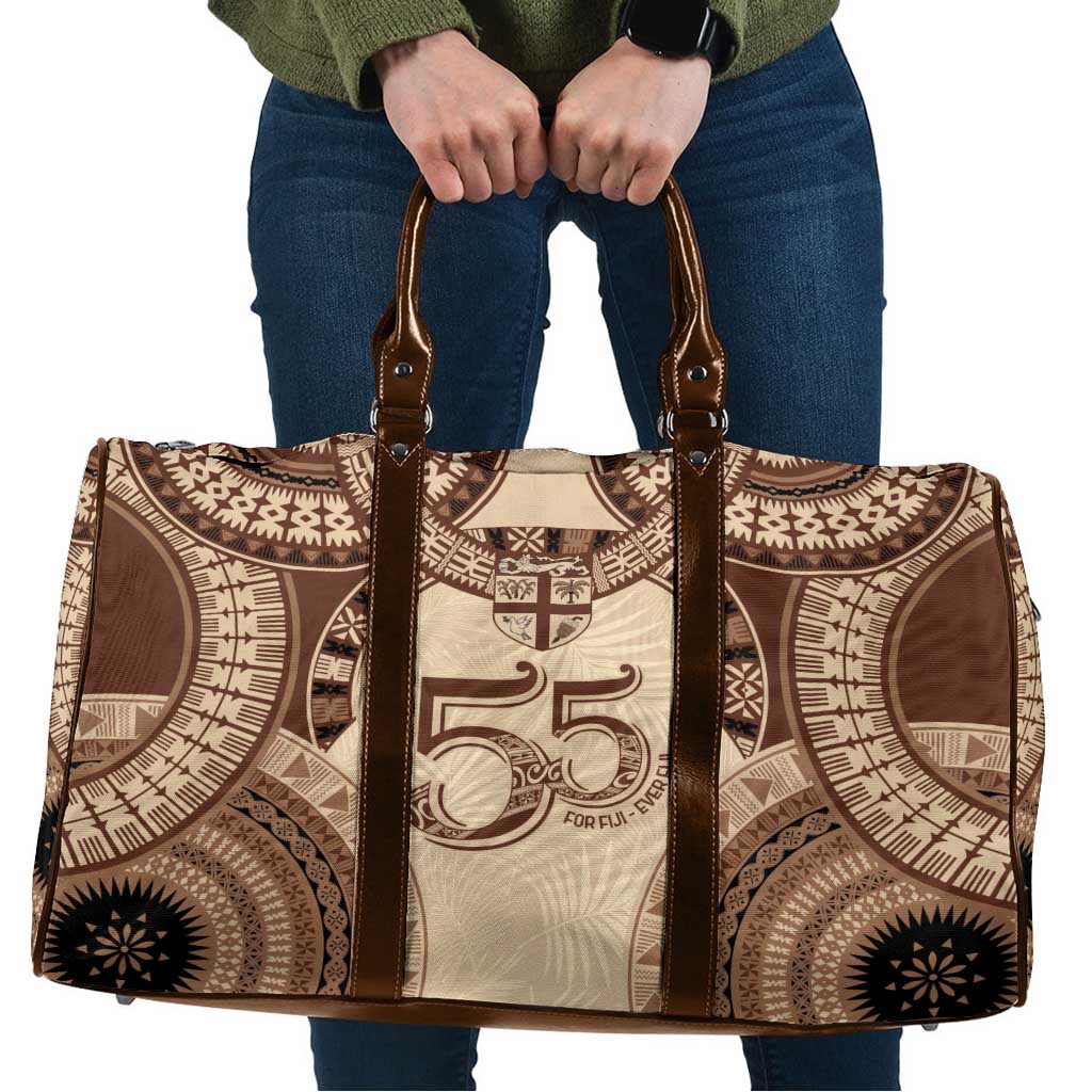 Bula Fiji Day 55th Anniversary Masi Tapa Travel Bag Emerald Jubilee - Beige LT7 Beige - Polynesian Pride