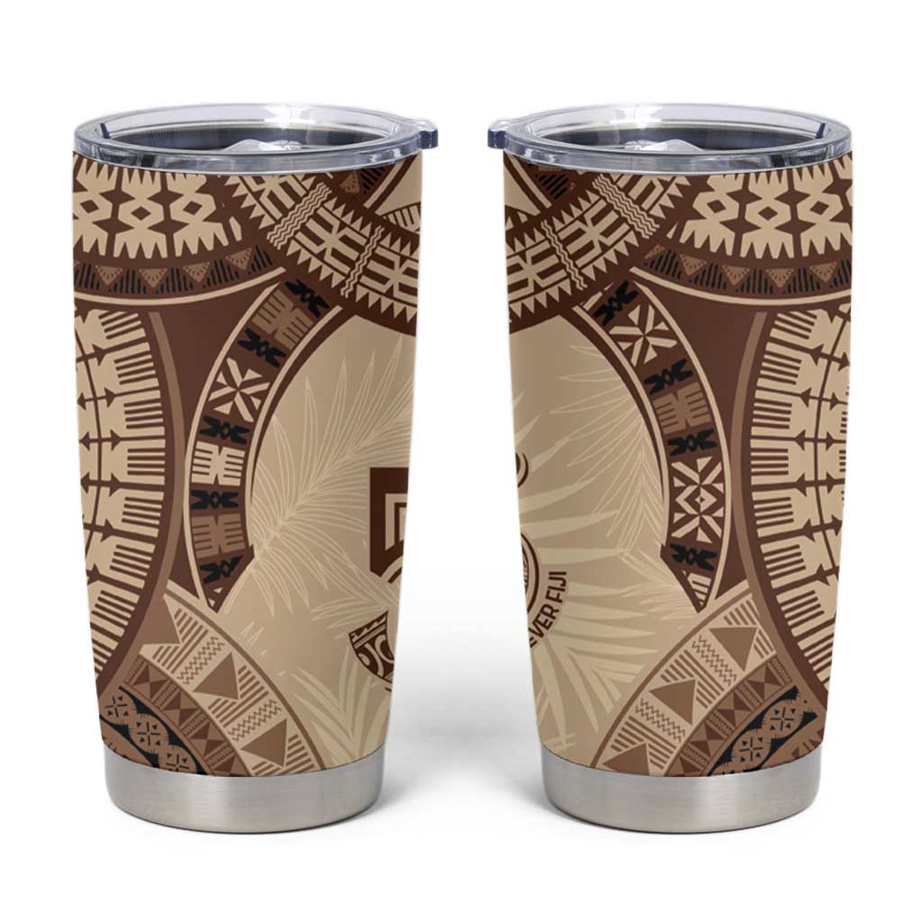 Bula Fiji Day 55th Anniversary Masi Tapa Tumbler Cup Emerald Jubilee - Beige LT7 Beige - Polynesian Pride