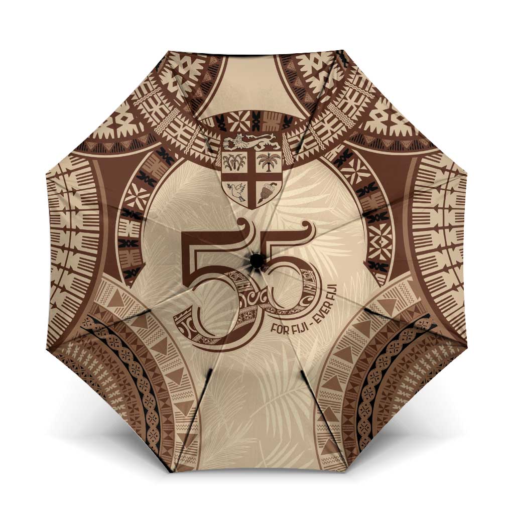 Bula Fiji Day 55th Anniversary Masi Tapa Umbrella Emerald Jubilee - Beige LT7 One Size Folded 11.42 inch Opened Diameter 37.4 inch Beige - Polynesian Pride