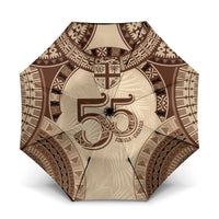 Bula Fiji Day 55th Anniversary Masi Tapa Umbrella Emerald Jubilee - Beige LT7 One Size Folded 11.42 inch Opened Diameter 37.4 inch Beige - Polynesian Pride