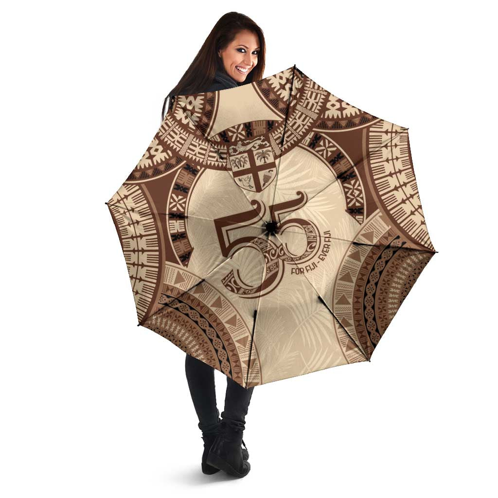 Bula Fiji Day 55th Anniversary Masi Tapa Umbrella Emerald Jubilee - Beige LT7 - Polynesian Pride