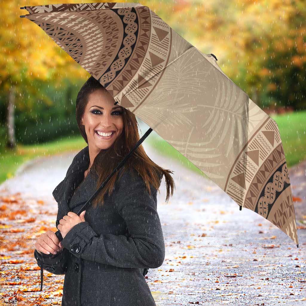 Bula Fiji Day 55th Anniversary Masi Tapa Umbrella Emerald Jubilee - Beige LT7 - Polynesian Pride