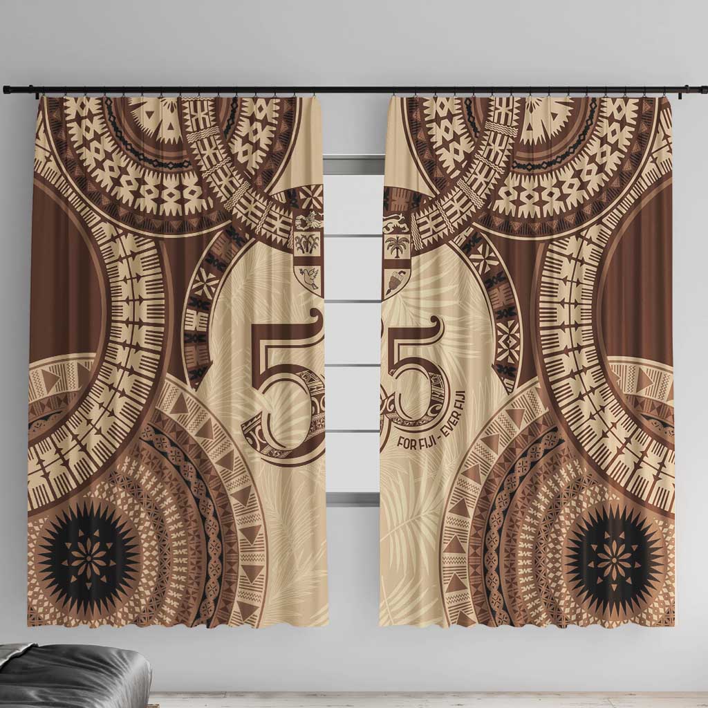 Bula Fiji Day 55th Anniversary Masi Tapa Window Curtain Emerald Jubilee - Beige LT7 With Hooks Beige - Polynesian Pride