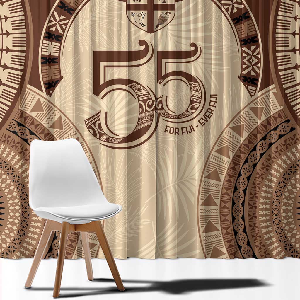 Bula Fiji Day 55th Anniversary Masi Tapa Window Curtain Emerald Jubilee - Beige LT7 - Polynesian Pride