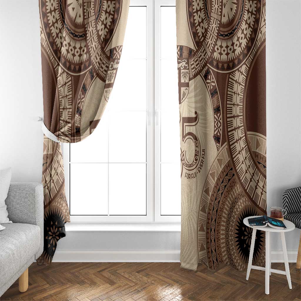 Bula Fiji Day 55th Anniversary Masi Tapa Window Curtain Emerald Jubilee - Beige LT7 - Polynesian Pride