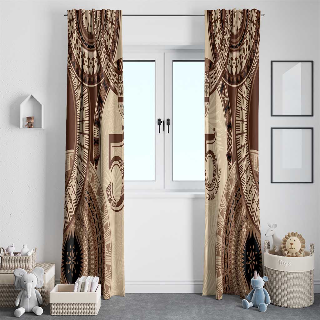 Bula Fiji Day 55th Anniversary Masi Tapa Window Curtain Emerald Jubilee - Beige LT7 - Polynesian Pride