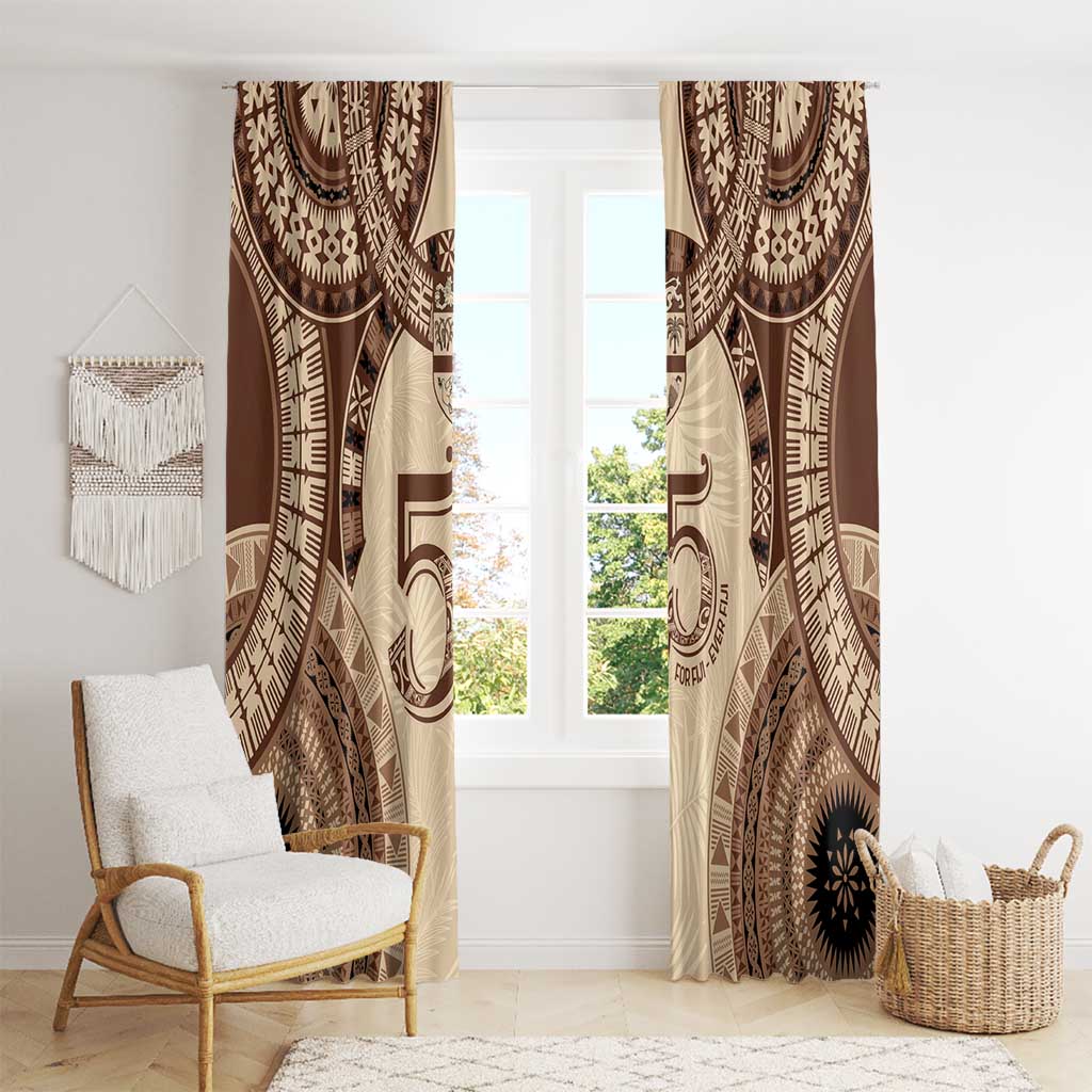 Bula Fiji Day 55th Anniversary Masi Tapa Window Curtain Emerald Jubilee - Beige LT7 - Polynesian Pride