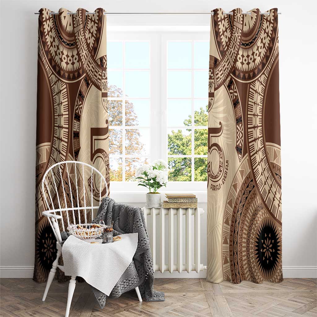 Bula Fiji Day 55th Anniversary Masi Tapa Window Curtain Emerald Jubilee - Beige LT7 - Polynesian Pride