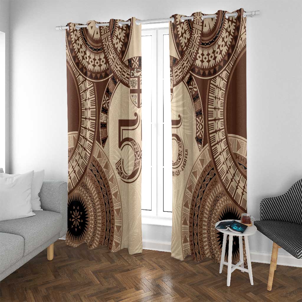 Bula Fiji Day 55th Anniversary Masi Tapa Window Curtain Emerald Jubilee - Beige LT7 With Grommets Beige - Polynesian Pride