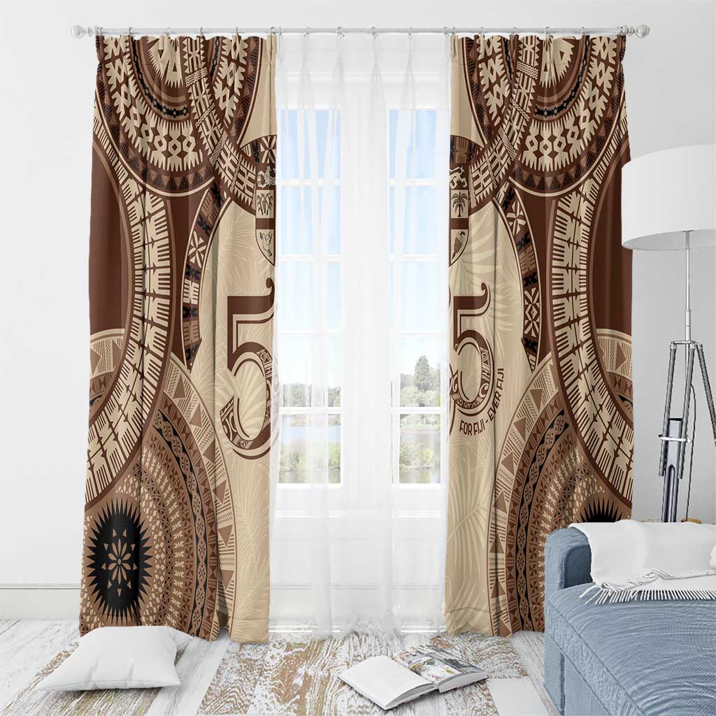 Bula Fiji Day 55th Anniversary Masi Tapa Window Curtain Emerald Jubilee - Beige LT7 - Polynesian Pride